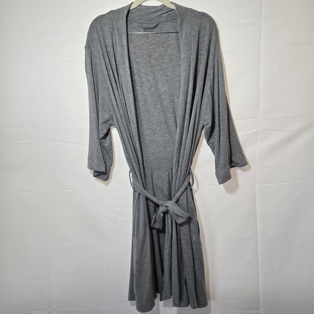 Cozy Earth Women M Gray Bamboo Stretch Knit Kimono Robe Belted Loungewear Pocket